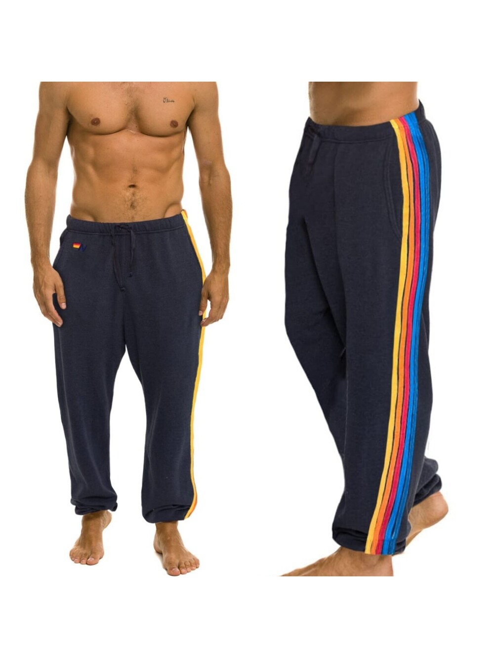 Aviator Nation Large Sweatpants 5 Rainbow Stripes Charcoal Lounge Retro Unisex